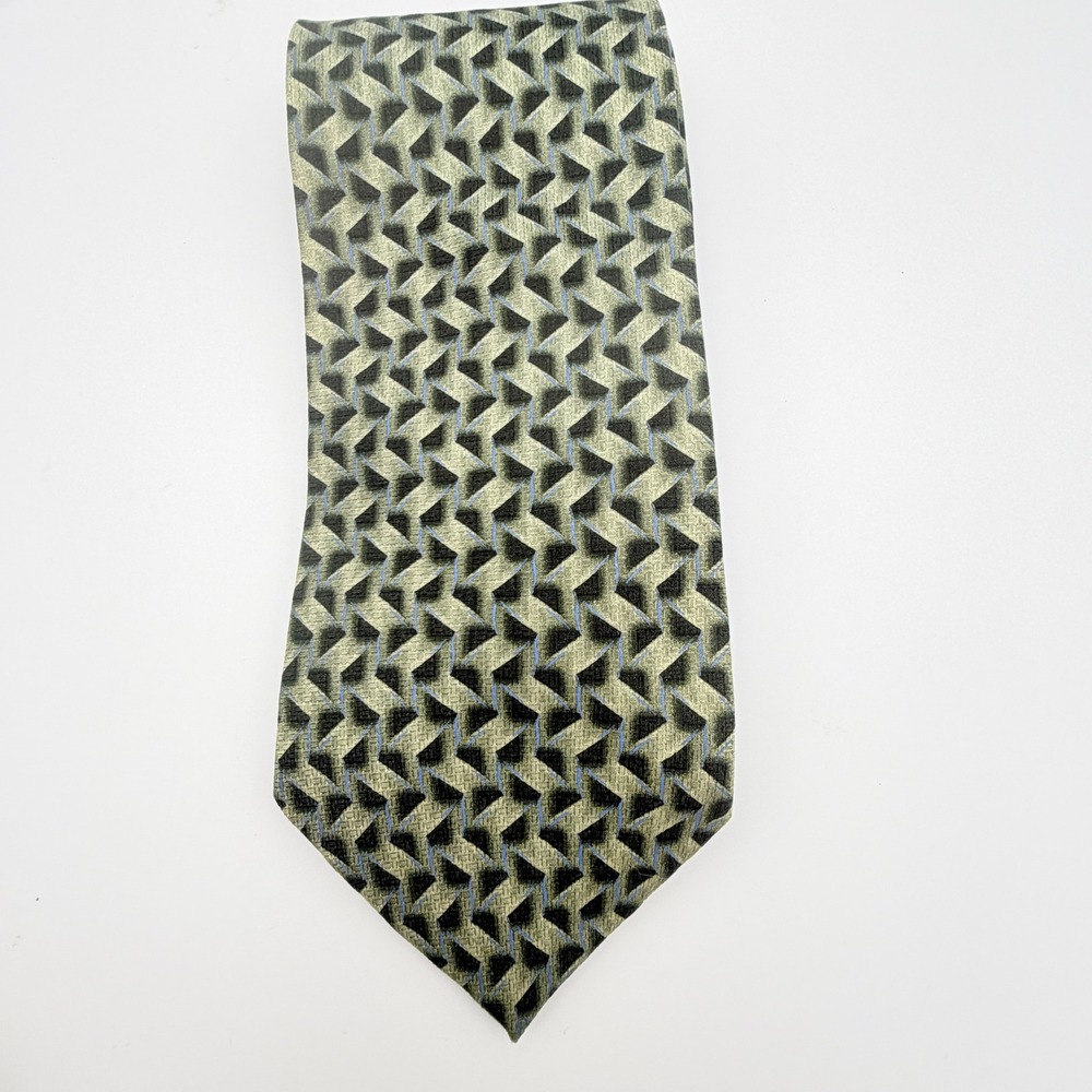 Como Collezione Silk Necktie Olive Green Geometric 3D Weave Classic Width 59 In